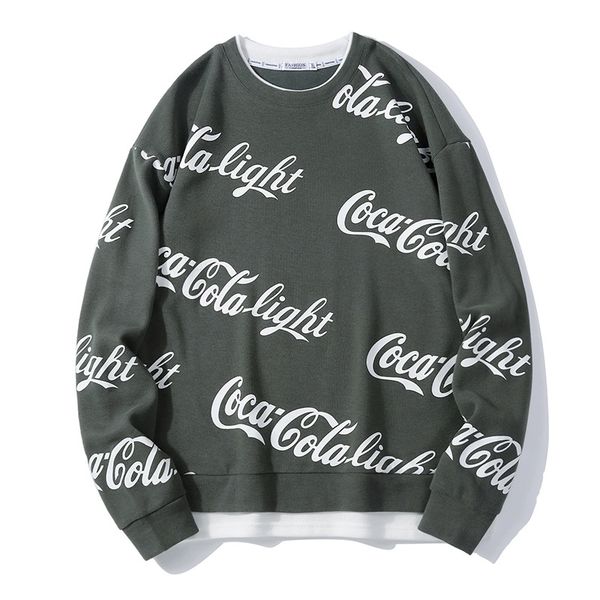 

fake two piece sweater men's autumn 2021 new loose long sleeve pullover ins round neck printed fashion brand, Black