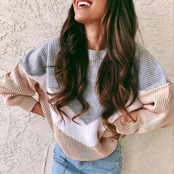 

winter pullover jumpers knitted women sweaters clothes fashion stitching loose knitting, White;black