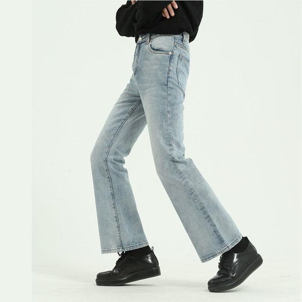 

men's jeans shzq men high street hip hop casual small flare pant male japan korea style vintage denim trousers, Blue