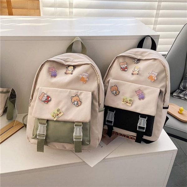 

school bags casual nylon preppy style students girls fashion hit color women backpack with badge large capacity rucksack