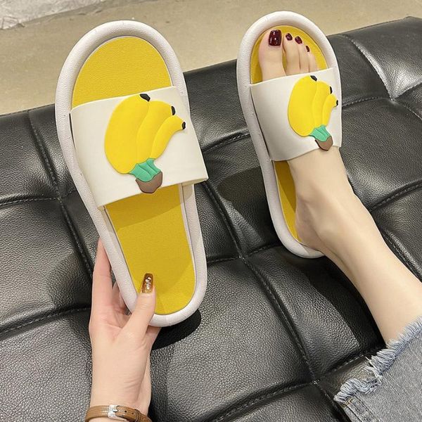 

slippers women summer slide sandals beach flip flops fruits banana strawberry comfortable thick sole girls shoes zapatillas, Black