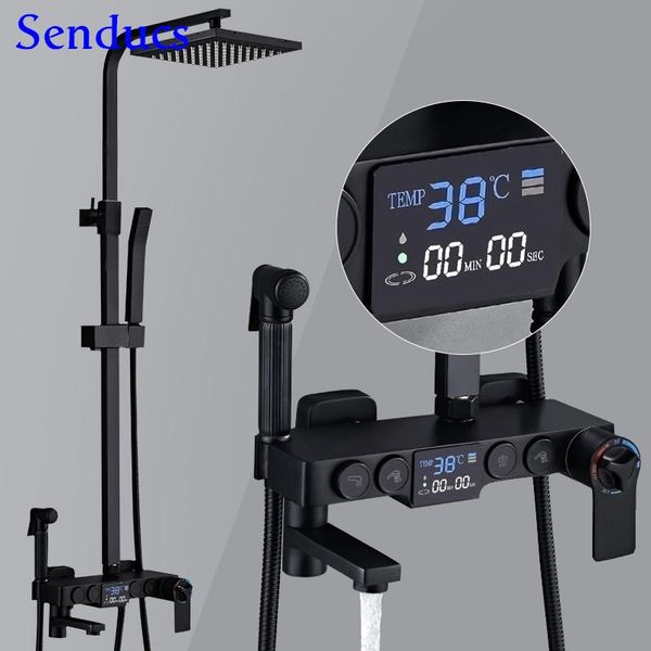 

thermostatic shower set black bronze bathroom faucets 38 temperature bath system luxury bathtub sets