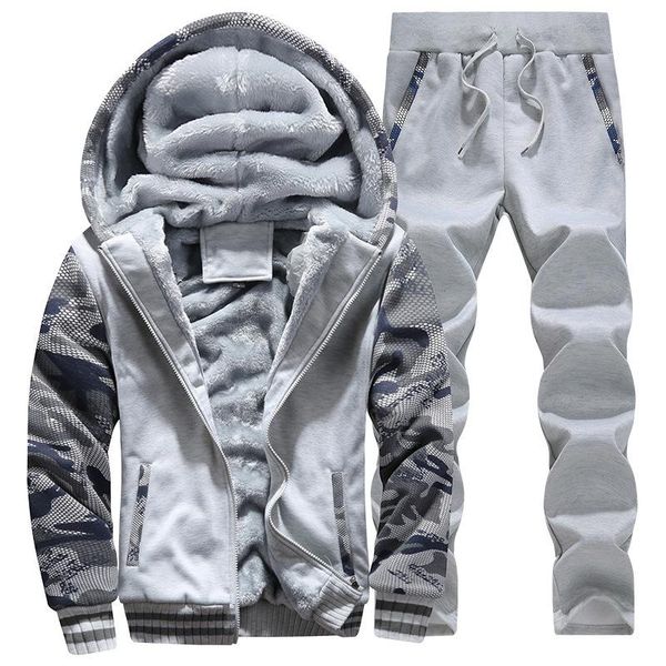 

men's tracksuits clothing sweatpants casual tracksuit 2-pics autumn & winter patched hooded brushed hoodie coat suit leisure sports, Gray