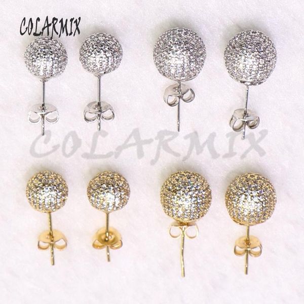 

stud 6pairs wholesale jewelry earrings ball shape zircon simple gift for lady 5345, Golden;silver