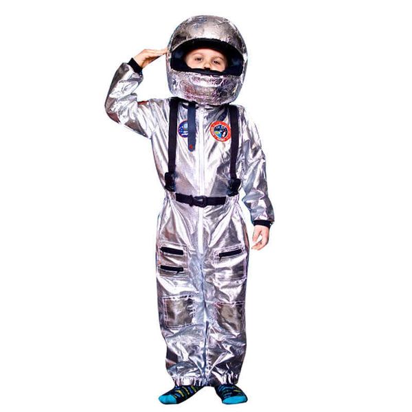 Snailify Gümüş Spaceman Tulum Erkek Astronot Kostüm Çocuklar için Cadılar Bayramı Cosplay Çocuk Pilot Karnaval Parti Fantezi Elbise Q0910
