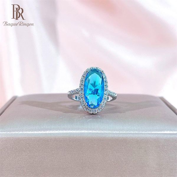 

cluster rings bague ringen classic silver 925 jewelry ring with oval gemston for women large aquamarine zircon female engagement gift, Golden;silver