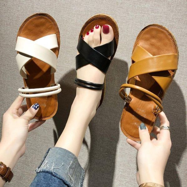 

sandals women's summer fashion roman style beach all-match slippers, Black
