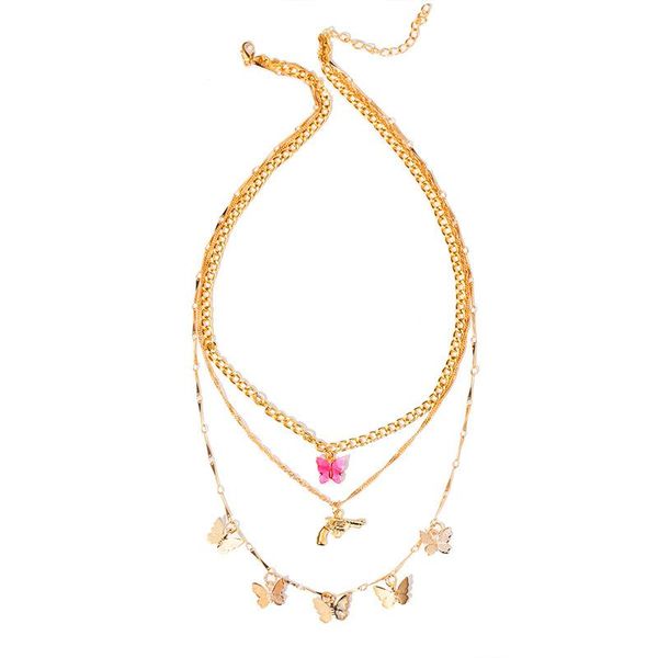 

gold color choker necklace for women 3 layers butterfly gun pendant chain necklaces & pendants velvet chokers fashion jewelry, Silver