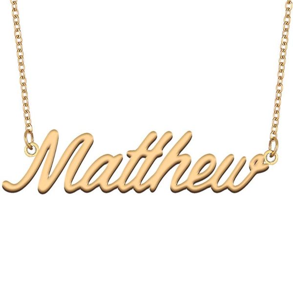 

matthew name necklace for women stainless steel jewelry 18k gold plated nameplate pendant femme mother girlfriend gift necklaces, Silver