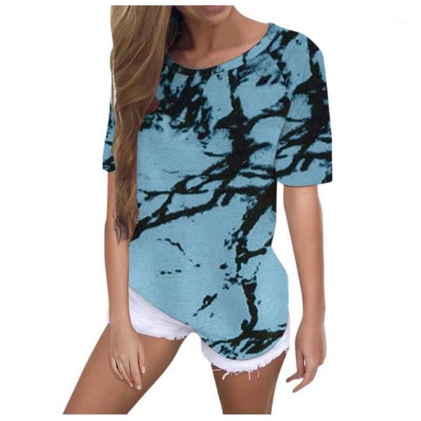 

women's t-shirt 2021 fashion summer tie-dye printed short-sleeved loose female round neck print urban casual ladies, White