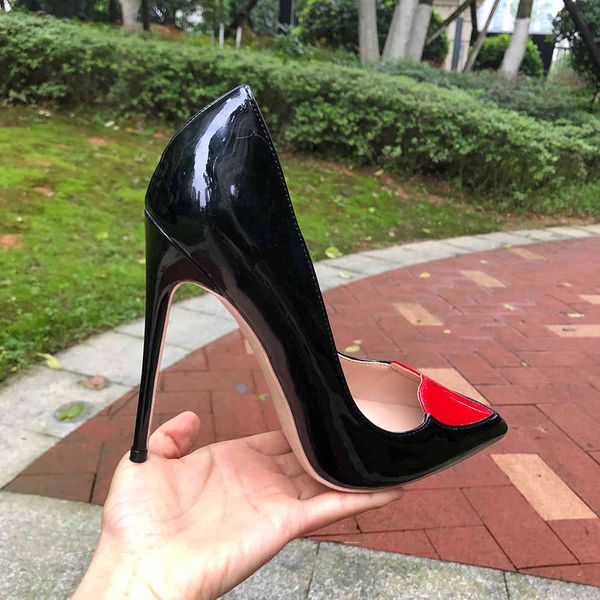 

dress shoes tikicup love heart patchwork women pointed toe stiletto high heel 12cm 10cm 8cm customize ladies chic designer pumps b, Black
