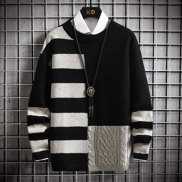 

men's sweaters thick and warm men's tight knitted sweater, korean fashion street casual wear, winter, in 2021, White;black