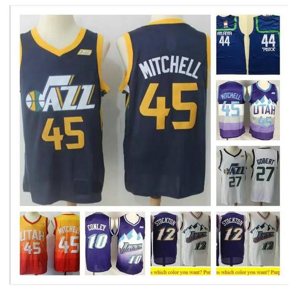 

donovan #45 mitchell rudy gobert mike 10 conley joe 2 ingles john 12 stockton karl 32 malone 44 pistol basketball jerseys, Black;red