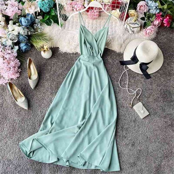 

beach dress women slim high waist v-neck bodycon dresses summer elegant ladies backless spaghetti long robe vestidos mujer 210525, Black;gray