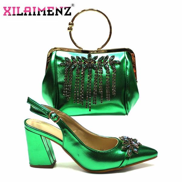 

dress shoes 2021 summer buckle strap african green color and bag set nigerian lady matching with shinning crystal for party, Black