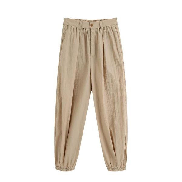 

summer women's retro high-waist technology fabric stretch waist side pockets folds decorative elastic closing trousers pants & capris, Black;white