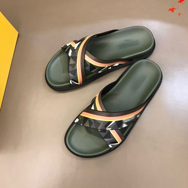 

2021 slipper designer slide summer sandals fashion men beach indoor flat flip flops leather luxurys shoes mens slippers with box size 39-45, Black