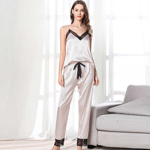 

sleepwear straight women's feeling v-ne thin imitation silk suspender trousers leisure comfortable home suit, Black;red