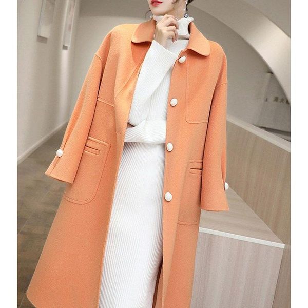 

women's wool & blends women's double-sided woolen coat 2021 autumn winter korean doll collar orange jacket female sobretudo, Black