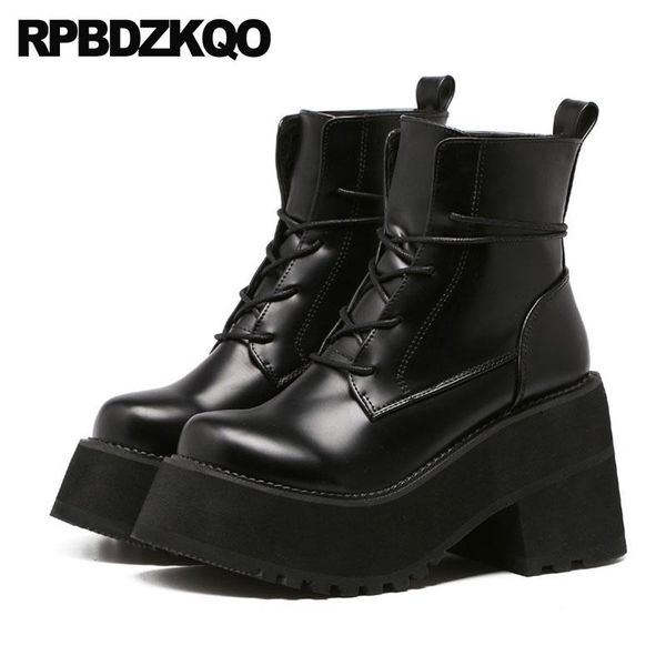

boots high heel fall gothic chunky european lace up ankle punk rock waterproof harajuku 2021 platform shoes black japanese women