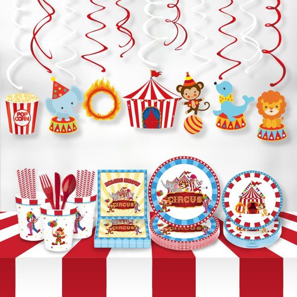 

disposable dinnerware clown carnival circus animals show party supplies paper tableware sets plates cups napkins happy birthday decorations