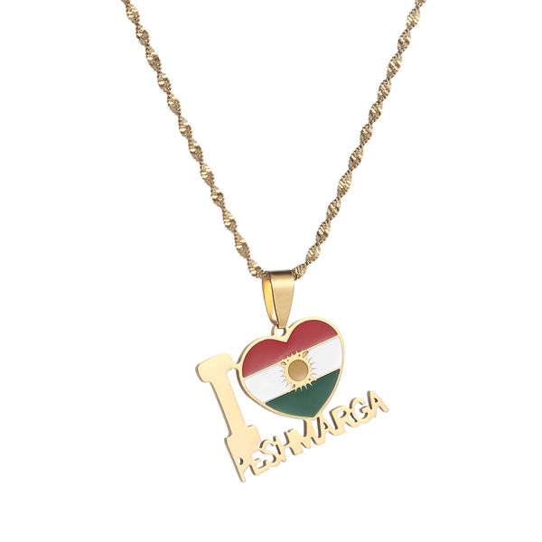 

stainless steel kurdistan flag pendant necklaces charm heart kurdish jewelry, Silver