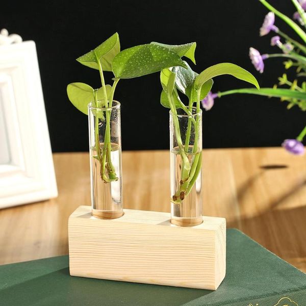 

vases nordic wooden hydroponic plant vase transparent tube glass bottle bonsai home office decoration