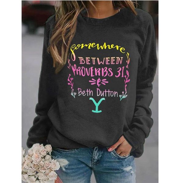 

2020 women's printed round neck sweater, Black