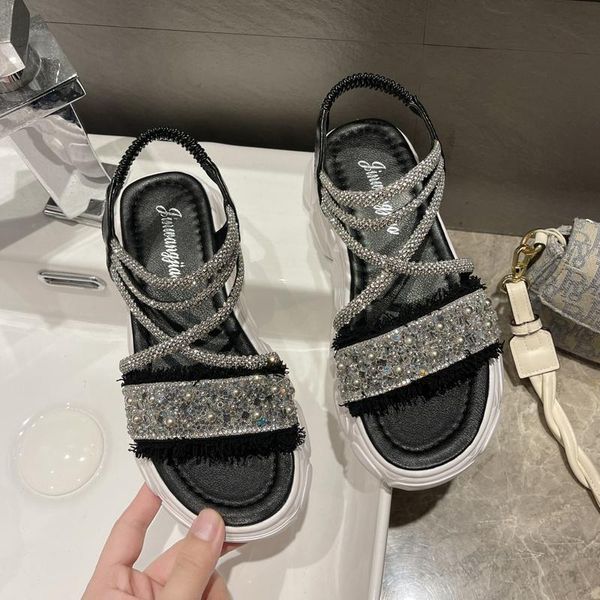 

sandals women summer fashion women's 2021 mixed colors round head all-match comfortable open toe flat shoes, Black