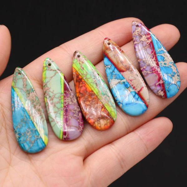 

charms natural semi-precious stone emperor water droplets shape pendant 16x40mm for jewelry making necklaces gift, Bronze;silver