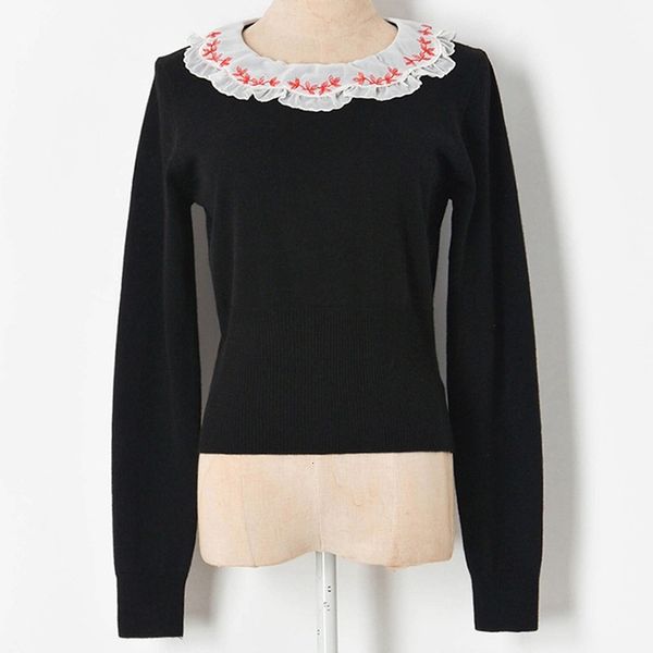 

sweaters crop women 2021 spring cute peter pan collar short pullover black knitted sweater blouses shirt, White;black