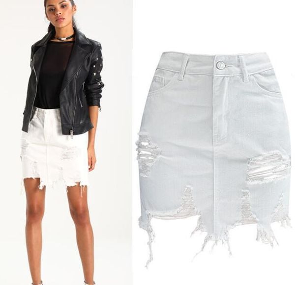 

skirts vintage ripped short mini jeans for ladies girls 2021high waist hole distressed fashion summer women denim skirt, Black