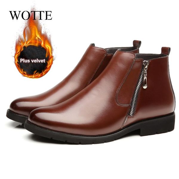 

boots designer winter outdoor men zipper tube warm thick waterproof padded shoes snow brown man formal ankle boot, Black