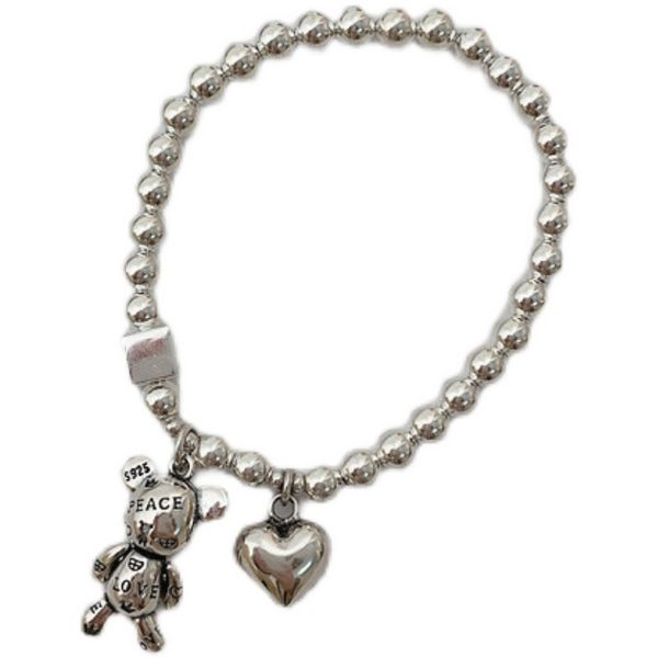 

925 sterling silver bracelets for women string beads accessories trend vintage simple cute bear heart pendant party jewelry, Golden;silver