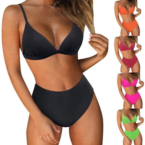

bikinis high waist swimwear women's swimsuits push up biquini ribbed bathing suits black v-neck bikini set 2021, White;black