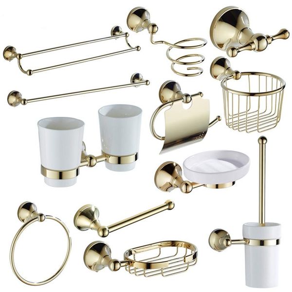 

bath accessory set luxury gold bathroom accessories brass towel shelf toilet paper holder soap rack tumble