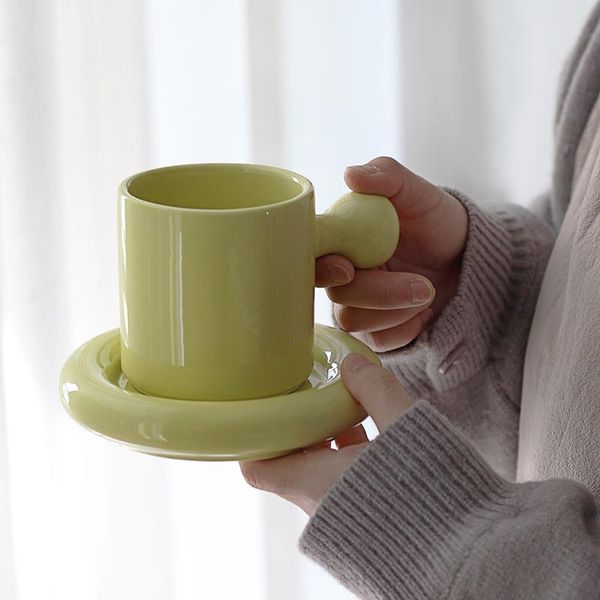 

mugs classic solid color mug coffee cup saucer set beautiful ceramic office water breakfast milk 300ml friend's birthday