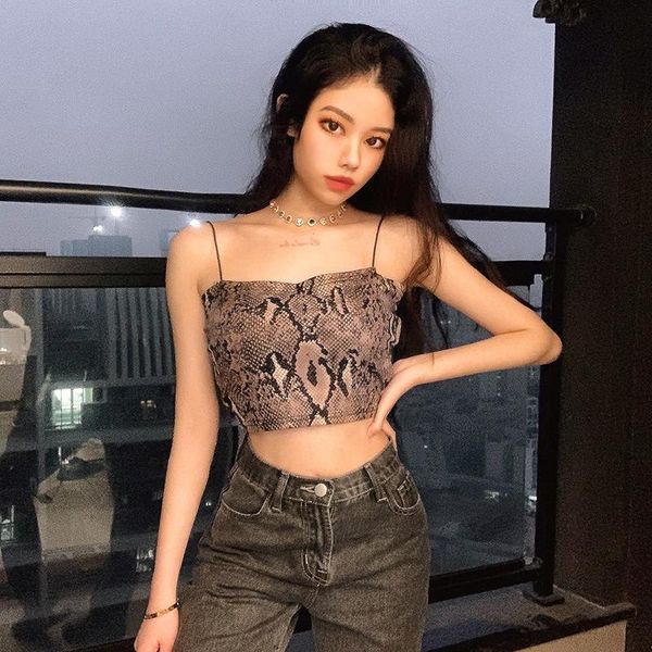 

women's tanks & camis 2021 summer women blouses snake animal print strap crop tube backless bodycon sleeveless, White
