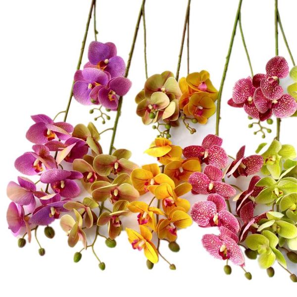 Dekoratif Çiçekler Çelenk Tek Parça Gerçek Dokunmatik Kelebek Orkide Çiçek Kök 10 Kafaları Phalaenopsis Düğün Centerpieces Çiçek Decorat