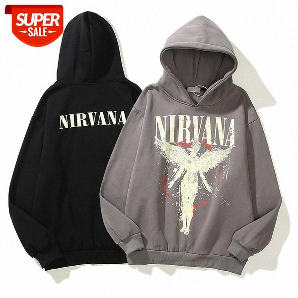 

angel print hooded sweater men's dark street hip-hop loose #7r2k, Black