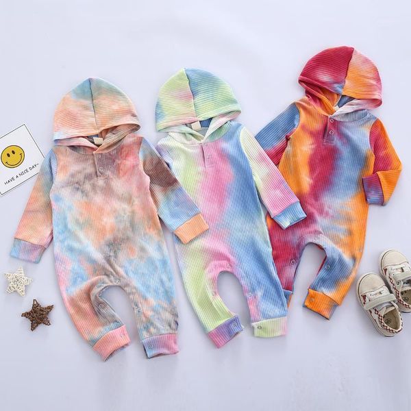 

born baby girls boys tie dye jumpsuit long sleeve hooded toddler infant cotton ribbed romper autumn spring kids clothes jumpsuits, Blue