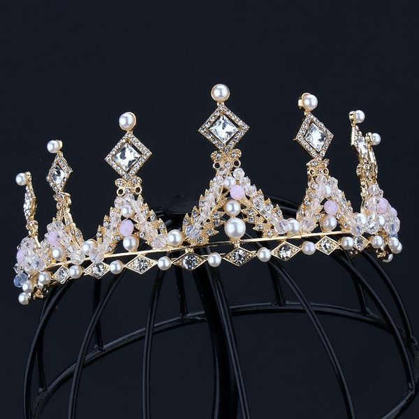 

hair clips & barrettes women vinatge royal crown hoop glittery rhinestone beaded tiaras adjustable alloy accessories for kids girls, Golden;silver