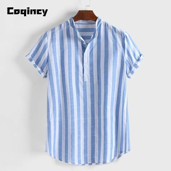 

men's casual shirts hawaiian shirt mens striped cotton linen henry colla loose short sleeve buttons men clothing 2021 male, White;black