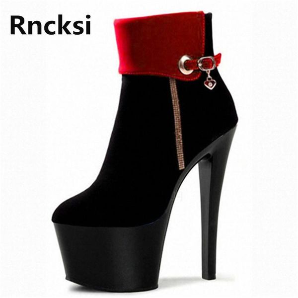 

boots rncksi zip women 17cm party dress high heels shoes night club pole dancing ankle, Black