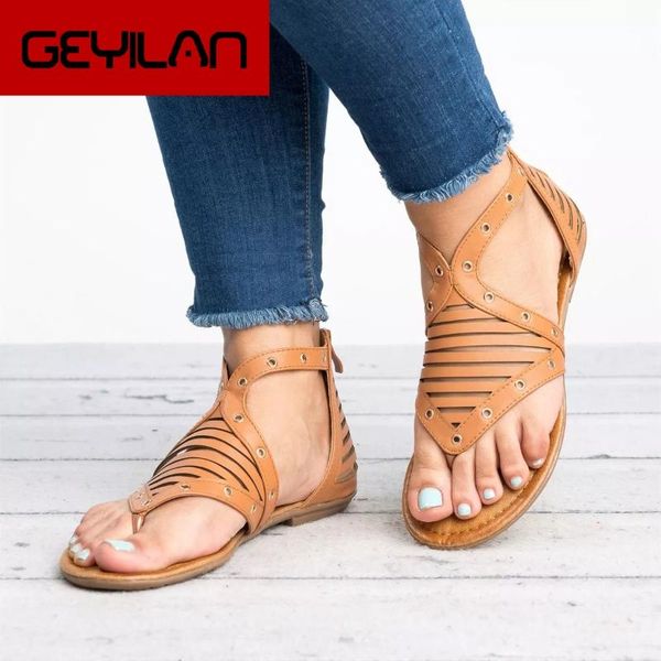 

women pu leather sandals flat sole ladies casual soft big toe foot rome style summer beach shoes for women's hollow 2021, Black