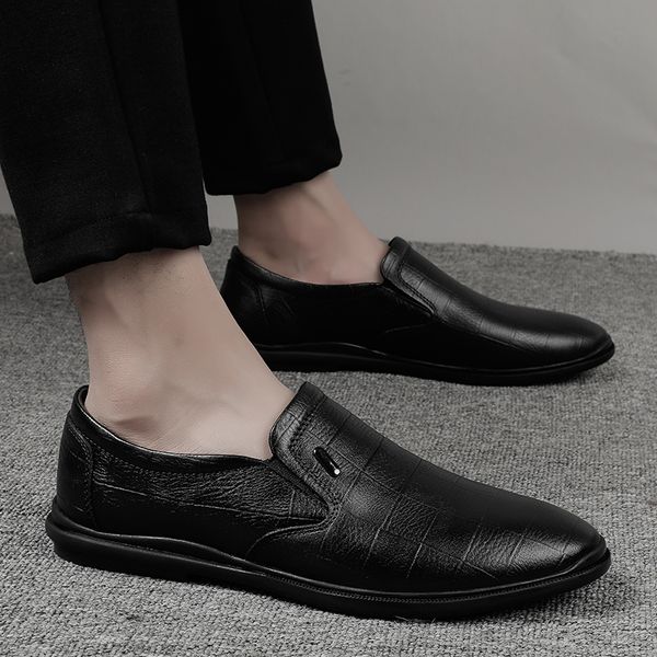 

black white casual shoes dress shoesgenuine leather men loafers moccasins slip on business men shoes luxury high quality