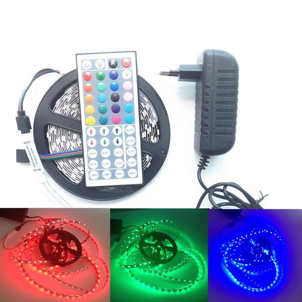 

non waterproof rgb led strip 5m fita de tape diode feed tiras lampada dc 12v+44 key remote controller+12v power adapter strips