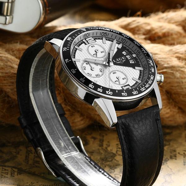 

wristwatches lige 2021 mens watches male military sport watch men leather waterproof quartz wristwatch relogio masculino+bo, Slivery;brown