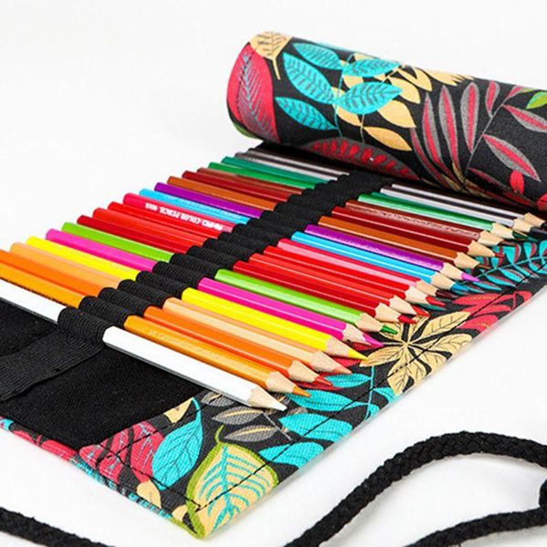 

pencil bags tree leaf 12/24/36/48/72 holes canvas roll pen curtain bag case makeup