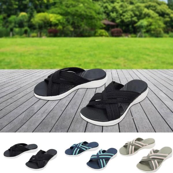 

slippers women slip on slides sandals comfy cross slide shoes summer beach wedge platform sandalias, Black